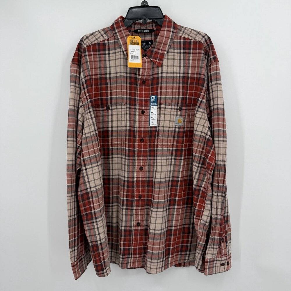Carhartt Men's Lightweight Long Sleeve Plaid Shirt 2XL Rugged Flex Relaxed Fit